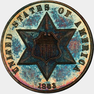 1863/2 Proof Three Cent obverse