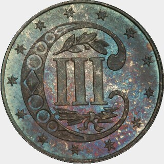 1864 Proof Three Cent reverse