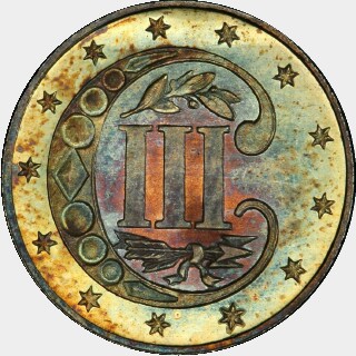1865 Proof Three Cent reverse