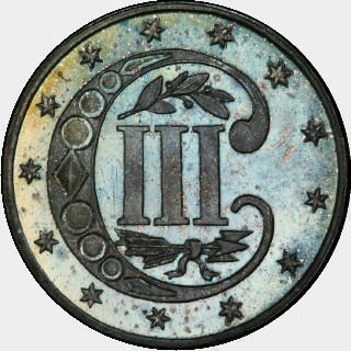 1869 Proof Three Cent reverse