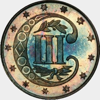 1870 Proof Three Cent reverse