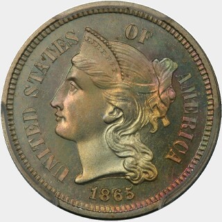 1865 Proof Three Cent obverse