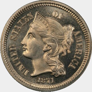 1871 Proof Three Cent obverse