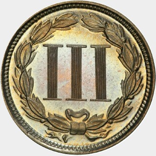 1875 Proof Three Cent reverse