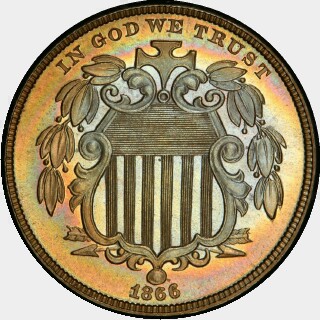 1866 Proof Five Cent obverse