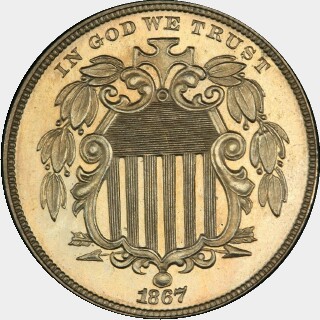 1867 Proof Five Cent obverse