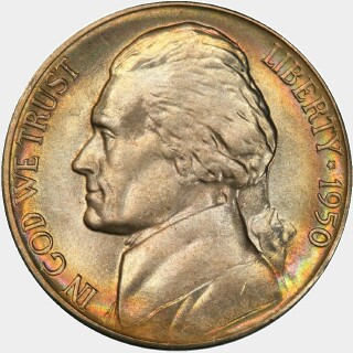 1950-D  Five Cent obverse