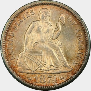 1874-S  Ten Cent obverse