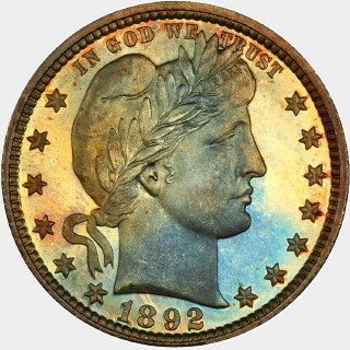 1892 Proof Quarter Dollar obverse