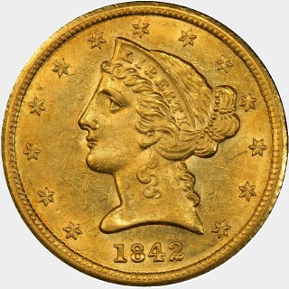 1842  Five Dollar obverse