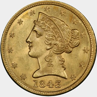 1843  Five Dollar obverse