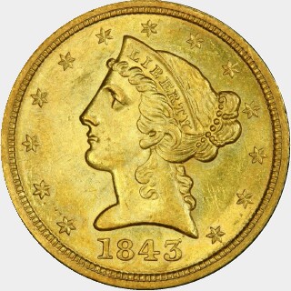 1843-D  Five Dollar obverse