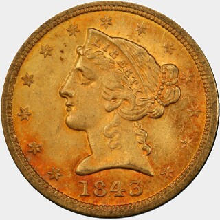 1843-O  Five Dollar obverse