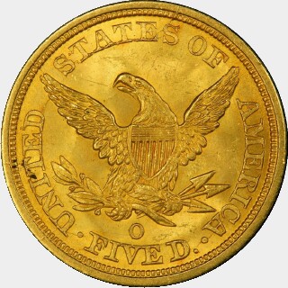 1844-O  Five Dollar reverse