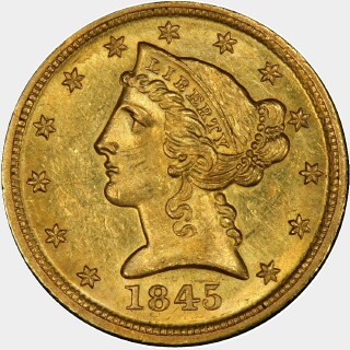 1845-D  Five Dollar obverse