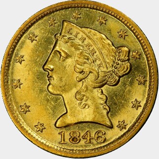 1846-D/D  Five Dollar obverse
