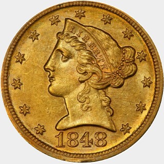 1848-D/D  Five Dollar obverse