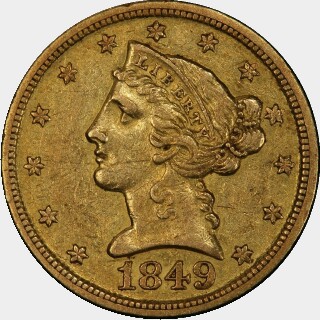 1849-D  Five Dollar obverse