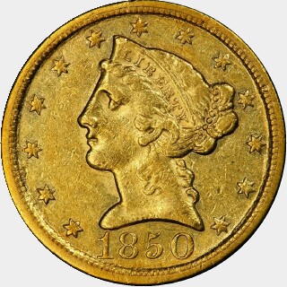 1850-D  Five Dollar obverse