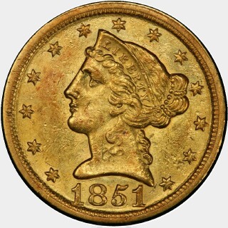 1851-D  Five Dollar obverse