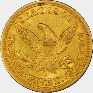 1851-O  Five Dollar reverse