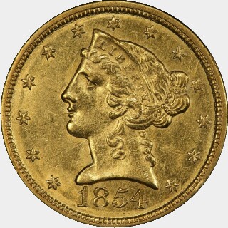 1854-C  Five Dollar obverse