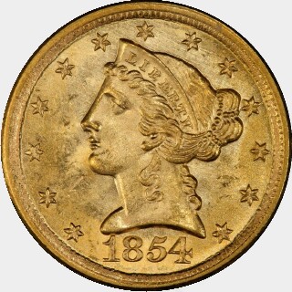 1854-D  Five Dollar obverse