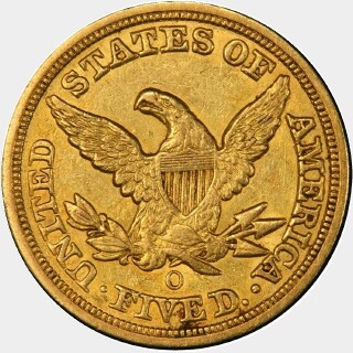 1854-O  Five Dollar reverse