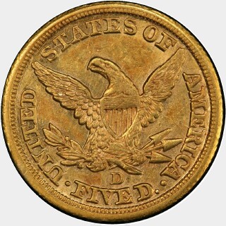 1855-D  Five Dollar reverse