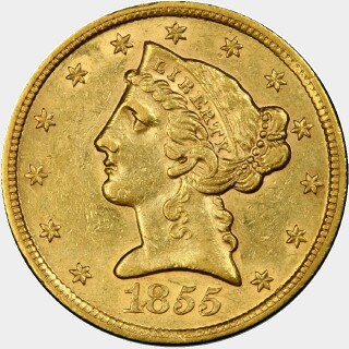 1855-S  Five Dollar obverse