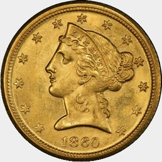 1860-D  Five Dollar obverse