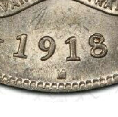 Melbourne 'M' mint-mark on a 1918-M Florin.