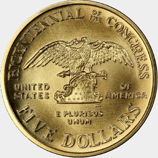 1989-W  Five Dollar reverse