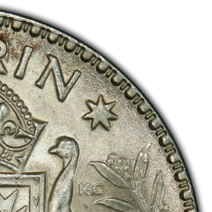 Large denticles on a 1953 Florin.