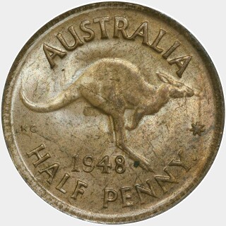 1948(p) Dot after Y Half Penny reverse