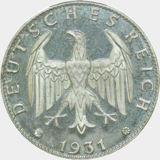 1931-F Proof Three Reichsmark obverse