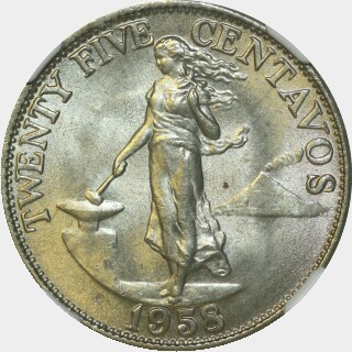 1958  Twenty Five Centavos reverse