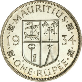 1934 Proof One Rupee reverse