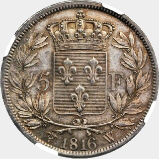 1816-W  Five Francs reverse