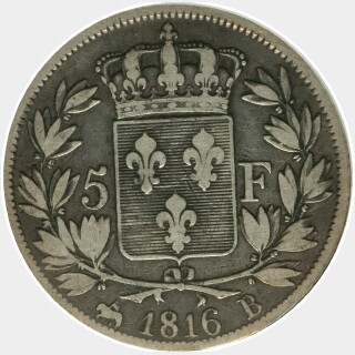 1816-B  Five Francs reverse