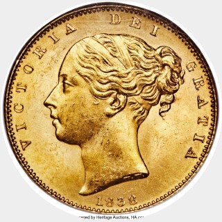 1838 Wide Shield Full Sovereign obverse