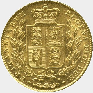 1844 Inverted 4 Full Sovereign reverse
