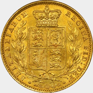 1853 WW Raised Full Sovereign reverse