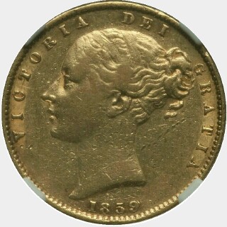 1859 Small Date Full Sovereign obverse