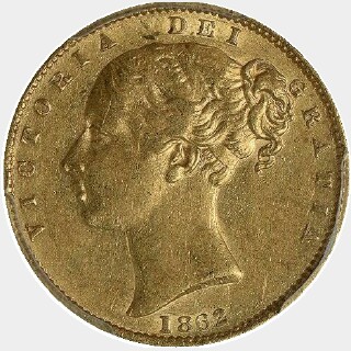 1862 F Over Inverted A Full Sovereign obverse