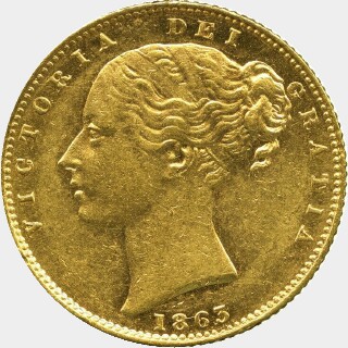 1863 827 on Bust with Die Number Full Sovereign obverse