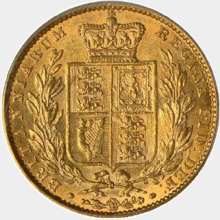 1863 827 on Bust No Die Number Full Sovereign reverse