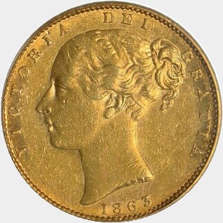 1863 827 on Bust No Die Number Full Sovereign obverse