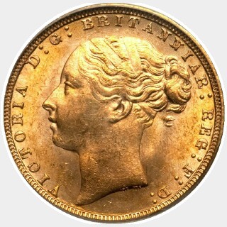 1871 Small BP Long Tail Full Sovereign obverse