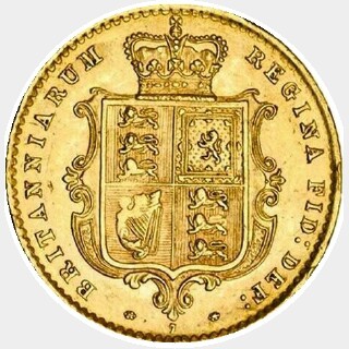 1870 No Dot on Shield Half Sovereign reverse